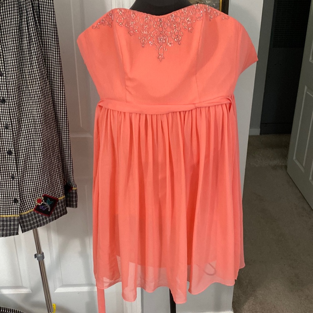 David’s Bridal Coral Strapless Dress